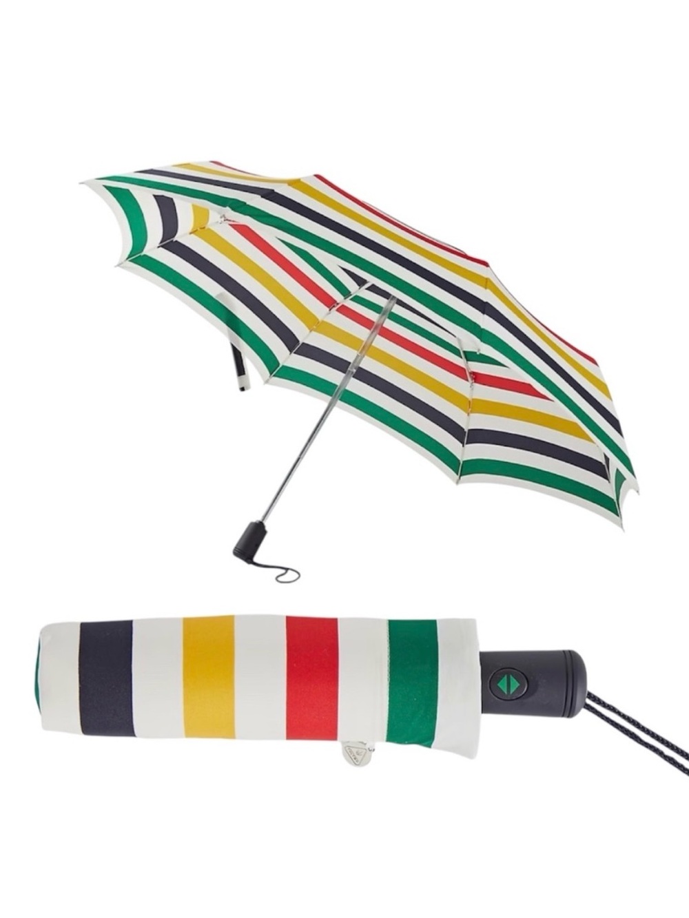 HBC Striped Compact Umbrella by Fulton- Red, Yellow, green, Navy & White! - Picture 1 of 5